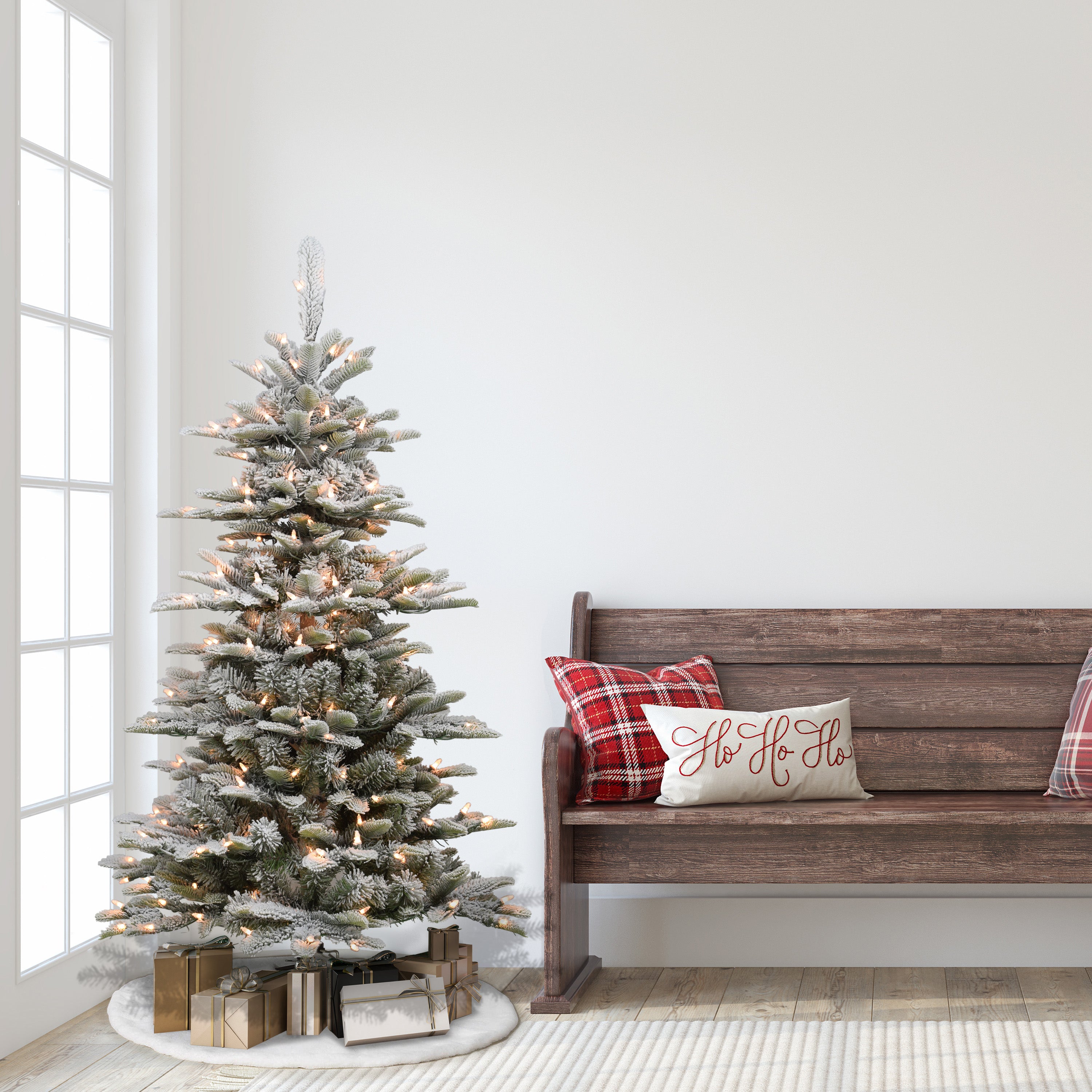 4.5ft Pre-Lit Slim Flocked Aspen Fir Christmas Tree
